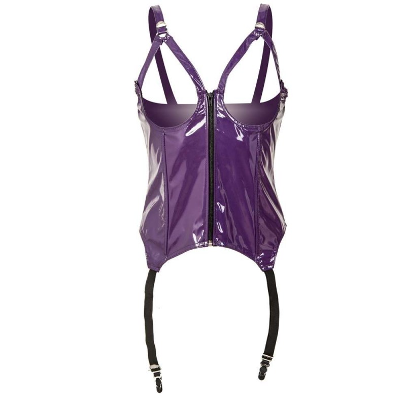 Women Open Cupped PVC Purple Basque Corset 